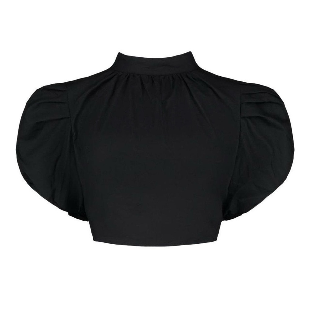 Cotton High Neck Puff Sleeve Top